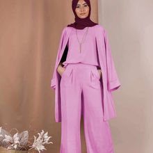 Traje musulmán para mujer, de Dubái, Turquía, Color sólido, moda informal, temperamento generoso, traje Simple de tres piezas, Burqa Abaya, 2021 2024 - compra barato