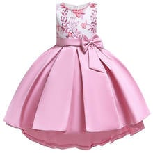 Vestido de cetim infantil para festa e casamento, vestido de princesa para crianças, com laço floral, verão 2021 2024 - compre barato