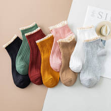 Meias de algodão femininas com babado, meias de renda estilo coreano fofas de mulher 2024 - compre barato