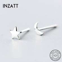 INZATT Real 925 Sterling Silver Minimalist Star Moon Stud Earrings For Women Party Asymmetry Fine Jewelry 2019 Accessories Gift 2024 - buy cheap