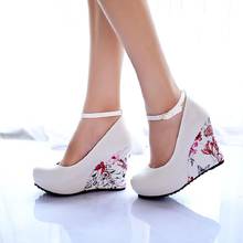 Sizes 34-43 Wedges High Heels Party wedding Pumps shoe Flower Print Platform Ankle-Strap Women Shoes Woman pumps 2024 - buy cheap