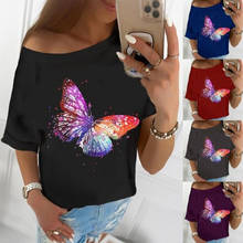 Off Shoulder T Shirt Tops Women's Cotton T Shirt Summer Print Short Sleeved Tops 2024 - buy cheap