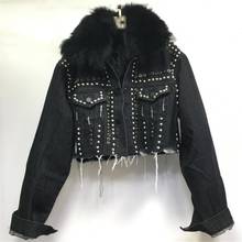 2020 Winter New Street Denim Jacket Female Rivet Hole Real Fox Fur Collar Detachable Real Rabbit Fur Liner Jeans Coat 2024 - buy cheap