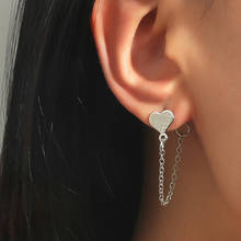 1Pc Metal  Silver Color Long Tassel Chain Geometric Heart Stud Earrings Earrings Ear Studs for Women Ladies Trendy Jewelry 2024 - buy cheap