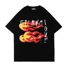 Футболка Kanye Мужская/женская с надписью «Flame» из пенопласта, хлопковая рубашка оверсайз с коротким рукавом, топ свободного покроя в стиле хип-хоп с круглым вырезом, на лето 2024 - купить недорого