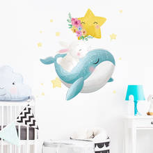 Cartoon Whale Wall Stickers for Kids Rooms Cute White Rabbit Wall Decals Baby Nursery Bedroom Living Room Decor Art DIY Murals 2024 - buy cheap