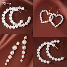 BICUX Oversize Pearl Heart Earrings For Women Girls Big Korean C-shaped Hoop Statement Dangle Wedding Earring  Jewelry Party 2024 - buy cheap
