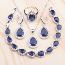 Newst-conjunto de joyas chapadas en plata y cristal azul para mujer, pulsera de circonia cúbica para boda, collar, colgante, pendientes, anillo QS0105 2024 - compra barato