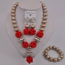 Conjunto de joyería de collar de disfraz de Coral rojo, conjuntos de joyería nupcial de cuentas africanas para boda nigeriana 46-a-02 2024 - compra barato