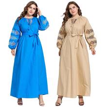 Abaya Dubai-vestido largo bordado para mujer musulmana, caftán largo, Jilbab árabe, cuello redondo, con cordón, ropa islámica, moda 2019 2024 - compra barato