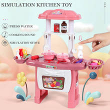 Juego de cocina de simulación para niños, Mini vajilla de comida con agua circulante, mesa de cocina, accesorios de cocina 2024 - compra barato