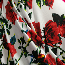 White bottom red rose milk silk bottom cloth fabric for sewing dress swimsuit DIY Homedecor Table Cloth Fabric 1Meter 2024 - buy cheap