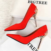 BIGTREE Shoes Sexy Women Heels Metal Heel Woman Pumps Wedding Shoes Stiletto Black Red High Heels Suede Women Shoes Party Shoes 2024 - buy cheap