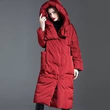 Winter Fashion Women's Longer Hooded Windproof Fluffy Down Coat Female Was Thin Oversized Thick Warm Down Jacket Parkas F2534 2024 - buy cheap