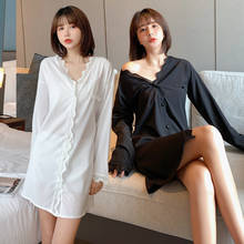 2020 Autumn Sexy Silk Satin Long Sleeve Mini Dress Nightgown Women Korean Lace Home Dress Night Gown Sleepwear Nightdress Nighty 2024 - buy cheap