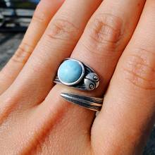Abalorios de alta calidad de diseño antiguo, anillo ajustable de Plata de Ley 925, joyería de insectos, anillos Larimar Natural 2024 - compra barato