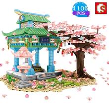SEMBO Diy Famous Street Scene Japanese-style Cherry Blossom Building Block Pavilion Model Brick Educational Toys Girl's Gifts 2024 - buy cheap