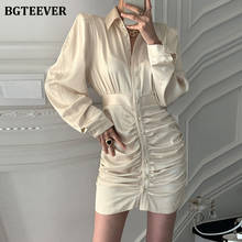 BGTEEVER-elegante Vestido de satén con cuello vuelto para mujer, minivestido elegante de una hilera de botones, ceñido, 2021 2024 - compra barato