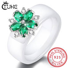 Женские кольца с зелеными цветами и кристаллами AAA, шириной 8 мм, белые и черные керамические кольца для женщин, подарок на день рождения и свадьбу 2024 - купить недорого