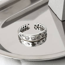 Anel de prata para mulheres, anel ajustável com smile, moda multi, sorridente, cor simples, ajustável 2024 - compre barato