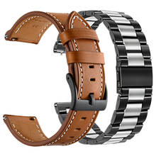 Correa de cuero y acero inoxidable para Galaxy Watch, pulsera sólida de 46mm, 20mm y 22mm para Samsung Galaxy Watch Active2 de 40mm y 44mm 2024 - compra barato