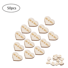 50pcs Wooden Love Heart Wedding Party DIY Craft Accessories Mini lovely Natural Wood Chip Decorations With Characters Mr & Mrs 2024 - buy cheap