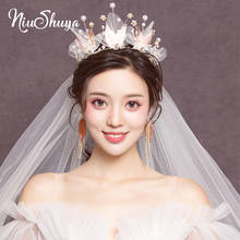 Niushuya tiaras de cristal dourado, coroa para casamento, acessório para cabelo, joia para noivas, coroa de princesa 2024 - compre barato