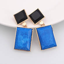 Korean Style Simple Blue Stone Geometric Dangle Earrings For Women Rectangle Pendant Earrings Trendy Temperament Pendientes Gift 2024 - buy cheap