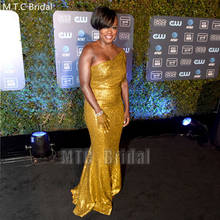Vestido De fiesta largo De sirena con lentejuelas doradas brillantes, largo hasta el suelo, un hombro, para celebraciones africanas 2024 - compra barato