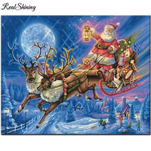 Full Square round Drill Diamond Painting Santa sleigh with deer 5d DIY Diamond Embroidery Christmas Snow Decoration F427 2024 - buy cheap