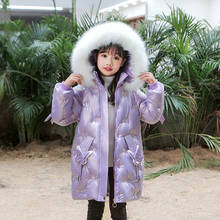 Куртка для девочек, осенне-зимнее шерстяное пальто средней длины с меховым воротником, Толстая теплая куртка с капюшоном для девочек, детские пальто 2024 - купить недорого