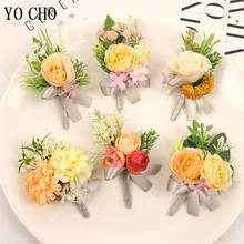 YO CHO Boutonniere Groomsmen Wedding Girl Wrist Corsage Bridesmaids Bracelet Flower Men Boutonniere Wedding Planner Corsage Pins 2024 - buy cheap