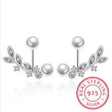 Newest 925 Sterling Silver Ear Jewelry Front Back Double Sided Leaves Petals Zirconia Pearl Stud Earrings brincos S-E265 2024 - buy cheap