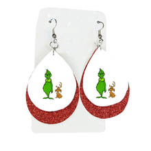 3d print grinch christmas party  faux leather two layers glitter earrings  thanks giving gift double bulk order 2024 - buy cheap