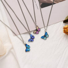 Cute Blue Butterfly Pendant Necklace for Women Cocktail Party Chain Choker Statement Necklace Style Korean Fashion Jewelry Gifts 2024 - buy cheap