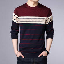 2021 Autumn Winter New Fashion O-Neck Pullover Sweater Men Brand Clothing Cashmere Wool Sweater Men Casual Striped Sweaters M011 2024 - buy cheap