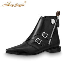 Nancyjayjii Black Genuine Leather Unique Design Women’S Modern Boots Pointed Toe Zipper Low Heels Ankle Booties Fashion Shoes 2024 - buy cheap