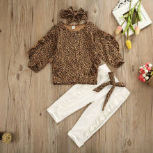 Kid Baby Girl Leopard Clothes Ruffle Long Sleeve Tops Leggings White Pants Outfit Set Fall Spring Tracksuit Clothing Set 2024 - buy cheap