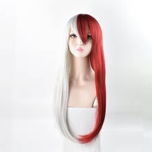 Peluca larga de My Hero Academia Todoroki Shoto para mujer, disfraz de Cosplay, Boku no Hero Academia, pelo rojo y blanco, pelucas de fiesta de Halloween 2024 - compra barato