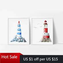 Lighthouse Print And Poster Cartoon Hand Drawn Lighthouse Wall Decor Art Canvas Painting Pictures Home Kids Aesthetic Room Decor 2024 - buy cheap
