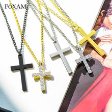 POXAM Vintage Crystal Cross Necklaces For Women Stainless Steel New Black/Gold/Silver Color Chain Pendant Necklace 2019 Jewelry 2024 - buy cheap