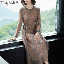 Tcyeek-Vestido largo De seda auténtica para mujer, ropa elegante Floral para playa, informal, talla grande, 100%, LWL1818 2024 - compra barato