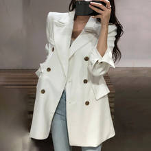 Female Long Sleeve Casual Blazer Coat Ladies New Korean Trend Double Breasted Loose White Suit 2024 - buy cheap