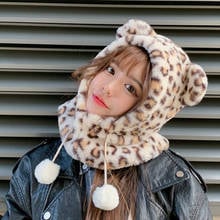 Cycling Helmet, Lady, Autumn And Winter, Sweet And Lovely Winter, Woolen Hat, Scarf, Korean Version, Leopard Hat. 2024 - buy cheap