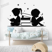 Child Room Vinyl Wall Decal Boy Girl Reading Books Stars Moon Wall Stickers Decor Nursery Kids Room Library Wall Paper Y075 2024 - buy cheap