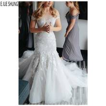 E JUE SHUNG White Boat Neck Wedding Dresses For Women Off Shoulder Lace Appliques Tulle Mermaid Bridal Dresses robe de mariee 2024 - buy cheap