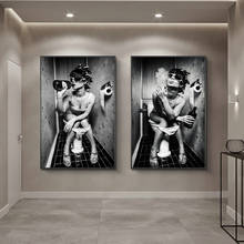 Pintura de tela para casa feminina, preto, branco, sexy, fumar, imagem, pôster de banheiro 2024 - compre barato