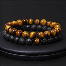 2pcs/set Natural Tiger Eye Stone Beads Bracelet Black Lava Beaded Bracelet Couple Distance Energy Yoga Jewelry for Women Men 2024 - buy cheap