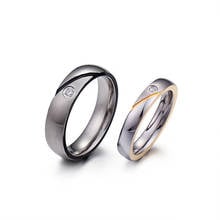 Anillos de boda redondos y románticos, joyería de acero inoxidable con diamantes de imitación dorados y negros, para dedo, regalo de compromiso 2024 - compra barato