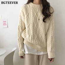 Bgteever suéter feminino de malha para inverno, pulôver solto com gola redonda e mangas longas para mulheres, 2019 2024 - compre barato